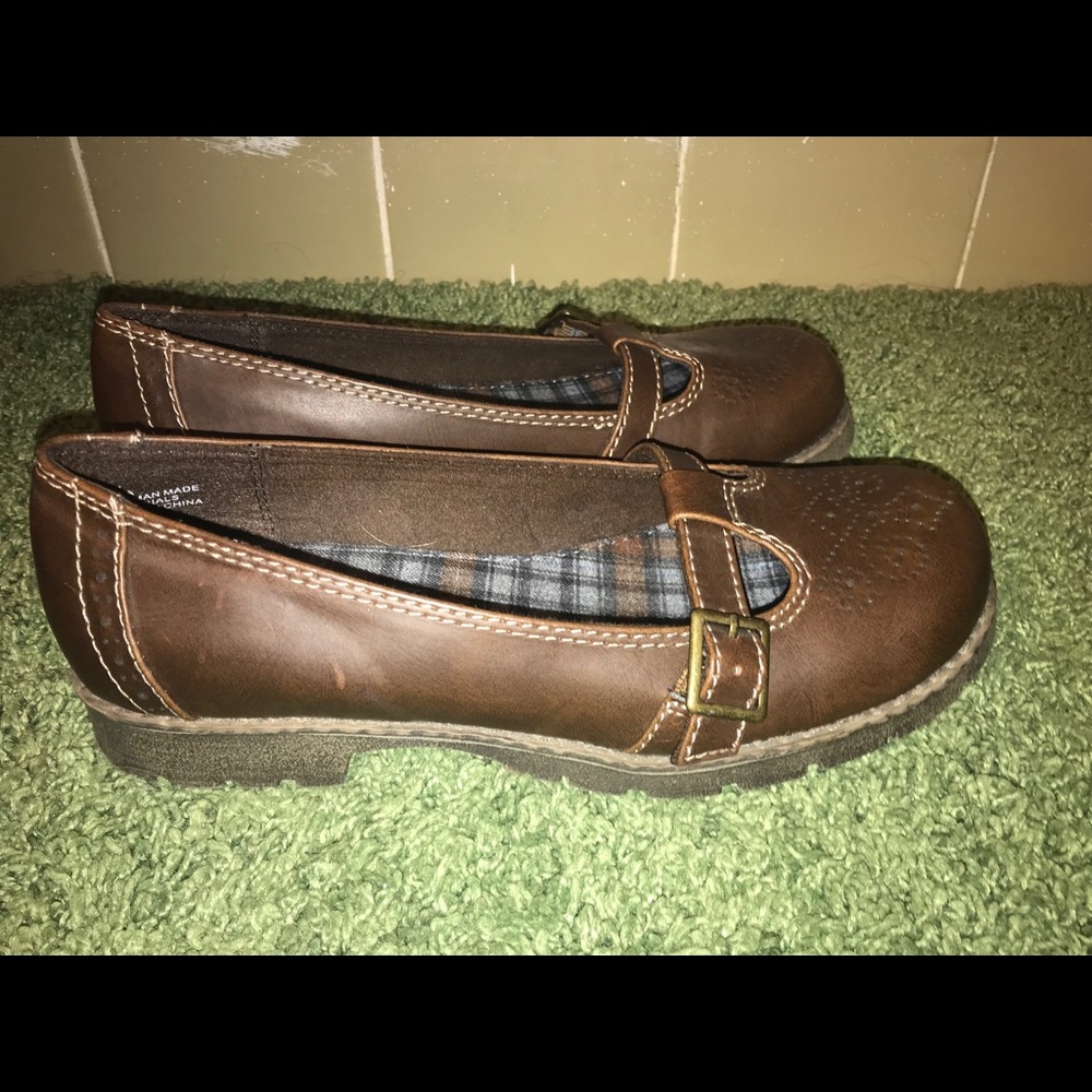 Brown slip ons